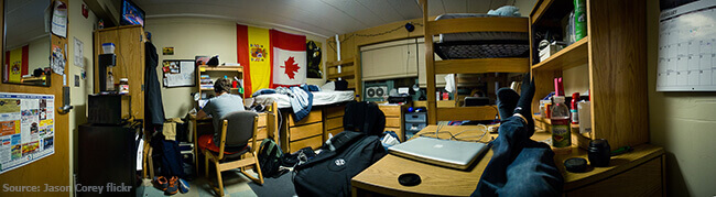 A messy dorm room.